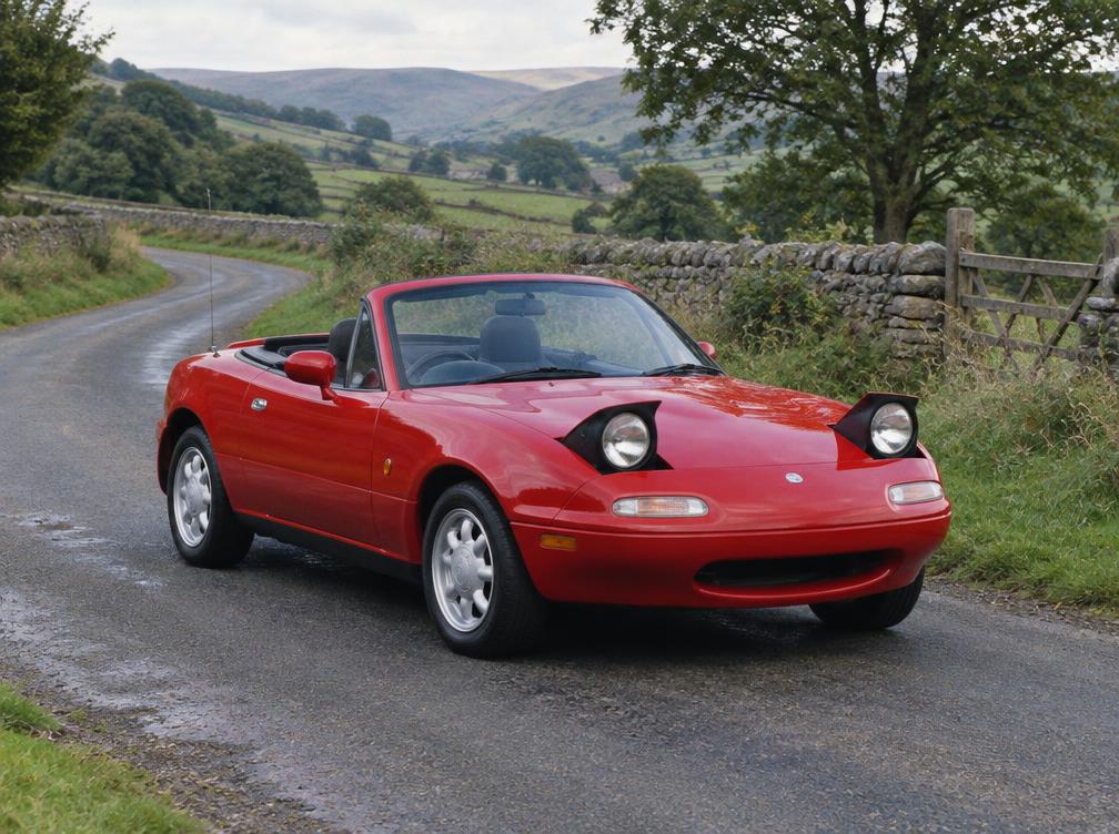 Red Mazda MX-5 on a country road